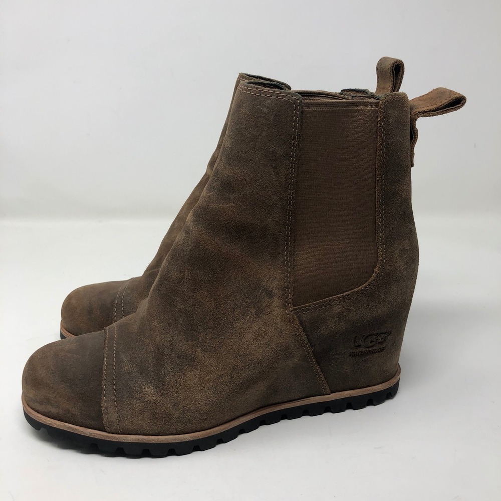 UGG Kasen Waterproof Wedge Bootie Women 7.5 Stout Brown Suede 1095136 - Picture 4 of 16